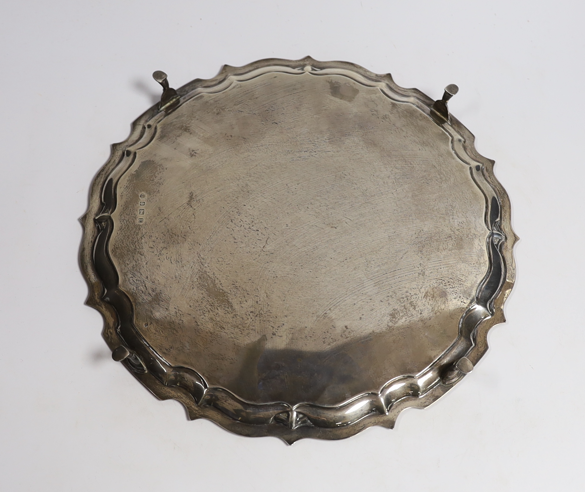 A George V silver salver, Barker Brothers Silver Ltd, Birmingham, 1929, 30.9cm, 28.3oz.